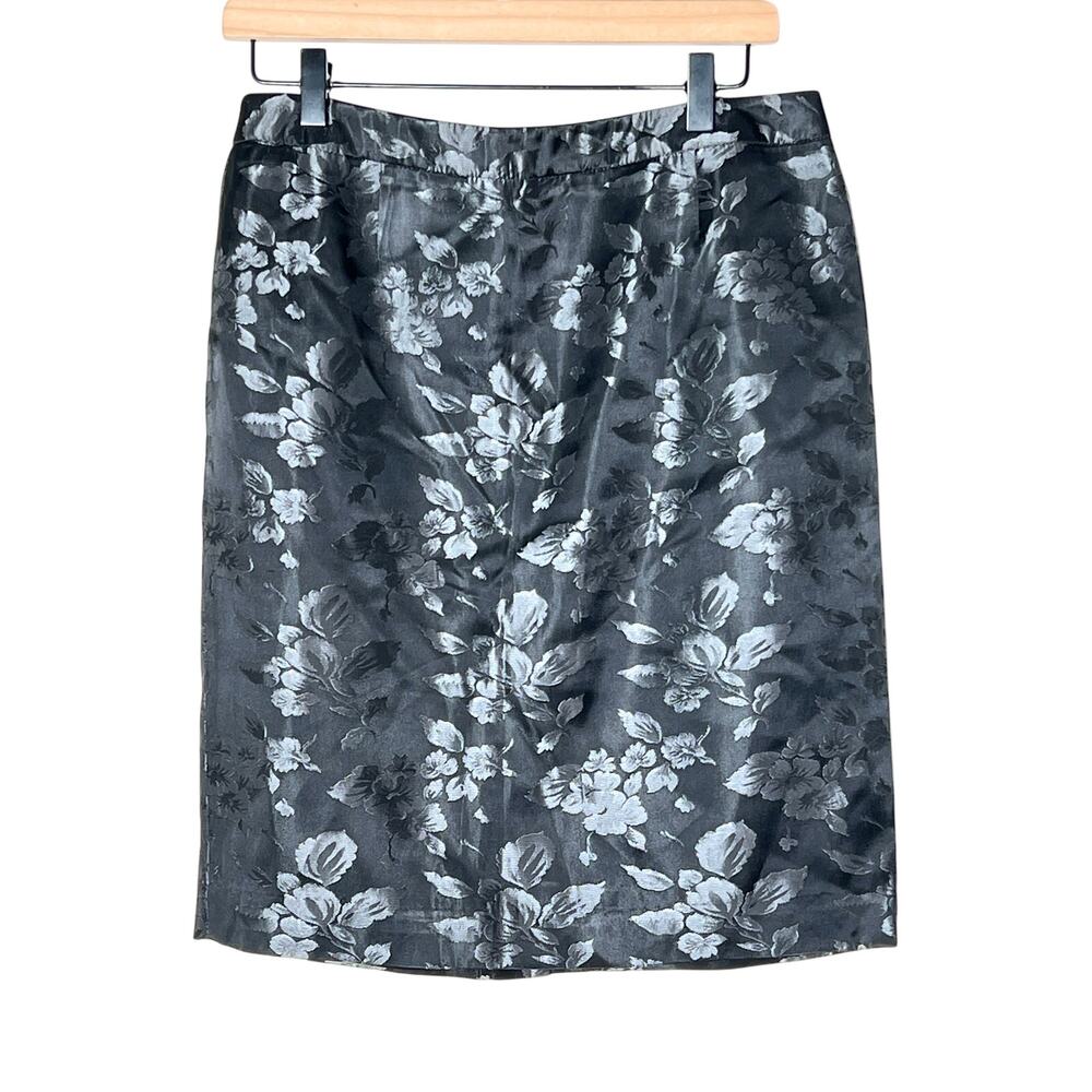 INC International Concepts black silver floral pr straight pencil skirt 8 B170